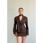 FMN Moda yüksek bel mini etek bele oturan çapraz düğme boynu kuşaklı tasarım blazer ceket ikili şık takım