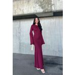 fmnbutik derin sırt dekolteli tasarım örgü triko uzun bele oturan çan etekli muadil pinterest elbise