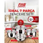 FMS Fms 6001 Siyah İdeal 7 Parça Çelik Tencere Seti Kırmızı