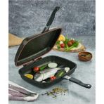 Fms Granit 36 cm Çift Taraflı Grill Balık ve Izgara Tavası Siyah - 36 CM ÇİFT TARAFLI TAVA
