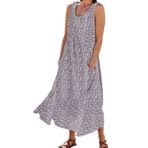 FNKDOR 2024 Sundress Uzun Günlük Büyük Beden Cepli Gri Dökümlü Çiçekli Yazlık Kadın Elbise