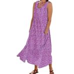 FNKDOR 2024 Sundress Uzun Günlük Büyük Beden Cepli Mor Dökümlü Çiçekli Yazlık Kadın Elbise