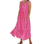 FNKDOR 2024 Sundress Uzun Günlük Büyük Beden Cepli Sıcak Gül Dökümlü Çiçekli Yazlık Kadın Elbise
