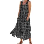 FNKDOR 2024 Sundress Uzun Günlük Büyük Beden Cepli Siyah Dökümlü Çiçekli Yazlık Kadın Elbise