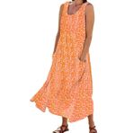 FNKDOR 2024 Sundress Uzun Günlük Büyük Beden Cepli Turuncu Dökümlü Çiçekli Yazlık Kadın Elbise