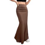 FNKDOR Bodycon Rock Yüksek Bel Uzun Sade Kahve Kadın Etek