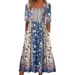 FNKDOR Boho Beyaz Çiçekli Kadın Midi Elbise
