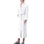 FNKDOR Bornoz, üniseks, kadın, erkek, sabahlık, yumuşak kadife, uzun, kimono ev mantosu, Beyaz, L