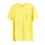 FNKDOR Büyük beden tişört, erkek, %100 pamuk, yazlık, V yaka, standart kesim, tek renkli, cepli gündelik tişört, Sarı, 5XL