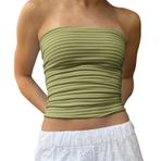 FNKDOR Crop Bandeau Top Bayan Tube Top Slim Fit Çizgili Kolsuz Omuz Açık Üst, Yeşil., L