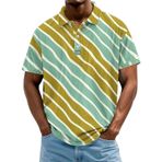 FNKDOR Erkek polo tişört, kısa kollu, polyester, bol kalıp, eğri çizgili, polo gömlek, yazlık üst giyim, erkekler için, Pembe., L