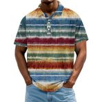 FNKDOR Erkek polo tişört, kısa kollu, polyester, bol kalıp, renkli, çizgili, polo gömlek, yazlık üst giyim, erkekler için, Koyu mavi, XL
