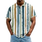FNKDOR Erkek polo tişört, kısa kollu, polyester, bol kalıp, renkli, çizgili, polo gömlek, yazlık üst giyim, erkekler için, Mavi, M