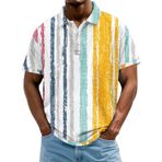 FNKDOR Erkek polo tişört, kısa kollu, polyester, bol kalıp, renkli, çizgili, polo gömlek, yazlık üst giyim, erkekler için, Mor, S