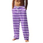 FNKDOR Erkekler için keten pantolon, uzun, hafif, yazlık pantolon, geniş bacaklı, çizgili, boş zaman pantolonu, erkekler için, plaj pantolonu, tatil, günlük kullanım, Lila-a, XL