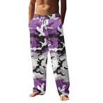 FNKDOR Erkekler için keten pantolon, uzun, hafif, yazlık pantolon, geniş bacaklı, kamuflaj gündelik pantolon, erkekler için, plaj pantolonu, tatil, günlük kullanım, D-Lila, M