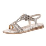 FNKDOR Kadın Bohemia Sandalet, Suni Elmas İncili, T Tokalı, Düz Sandalet, Yazlık, Şık Plaj Sandaleti, Beden 37-42, Altın, 41 EU