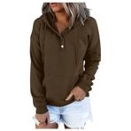 FNKDOR Kadın büyük beden polo yaka tek renkli sweatshirt, kapüşonlu kazak, kapüşonlu sweatshirt, Kahverengi, XXL