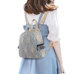 FNKDOR Kadın Sırt Çantası Küçük Boho Çim Dokuma Görünümlü Boncuklu Püsküllü Seyahat Sırt Çantası 7.08×5.9×3.93 inç, Mavi, Ölçü Birimi