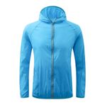 FNKDOR Kadın yağmurluğu, su geçirmez, dış mekan montu, yazlık, nefes alır, hafif, ultra ince, yürüyüş, seyahat, trekking bisiklet montu, kapüşonlu rüzgarlık, Açık mavi, 4XL