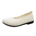 FNKDOR Kadınlar için babet ayakkabısı, şık, rahat, geniş, file yazlık ayakkabı, slip, düz ayakkabı, örgü, elbise, ayakkabı numarası, 35-40, Beyaz, 39 EU