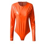FNKDOR Lake suni deri uzun kollu ince tanga bodysuit kadın kıyafeti, Turuncu., M