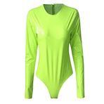 FNKDOR Lake suni deri uzun kollu ince tanga bodysuit kadın kıyafeti, Yeşil., S