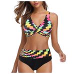 FNKDOR Mayo Bayan Beden Plus Plaj Kıyafeti Mayo Baskılı Dolgulu Mayo Tankini Kadın Mayosu Tankini Set, Siyah, S