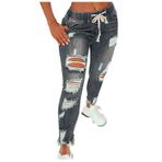 FNKDOR Mom Jeans Bayan Low Waist Slim Fit Yırtık Delikli Skinny Kot Pantolon Lastik Bantlı ve İpli, Gri, 3XL