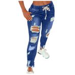 FNKDOR Mom Jeans Bayan Low Waist Slim Fit Yırtık Delikli Skinny Kot Pantolon Lastik Bantlı ve İpli, Koyu mavi, 4XL