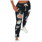 FNKDOR Mom Jeans Bayan Low Waist Slim Fit Yırtık Delikli Skinny Kot Pantolon Lastik Bantlı ve İpli, Siyah, M
