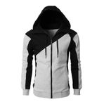 FNKDOR Patchwork Gri Kapüşonlu Fermuarlı Erkek Sweatshirt