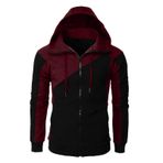 FNKDOR Patchwork Şarap Kapüşonlu Fermuarlı Erkek Sweatshirt