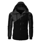 FNKDOR Patchwork Siyah Kapüşonlu Fermuarlı Erkek Sweatshirt