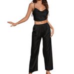 FNKDOR Pijama, kadın pijamaları, gecelik, saten iç çamaşırı, seksi gecelik, külot, uyku seti, seksi külot, gecelik, pantolon, pijama, Siyah, S