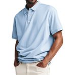 FNKDOR Polo tişört, erkek, kısa kollu, pamuk, polyester, bol kalıp, rahat, polo gömlek, yazlık üst giyim, erkekler için, Açık mavi, XL
