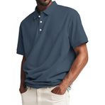 FNKDOR Polo tişört, erkek, kısa kollu, pamuk, polyester, bol kalıp, rahat, polo gömlek, yazlık üst giyim, erkekler için, Lacivert, 4XL
