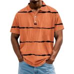 FNKDOR Polo tişört, erkek, kısa kollu, polyester, bol kalıp, çizgili, nefes alan polo gömlek, yazlık üst giyim, erkekler için, Turuncu., 3XL
