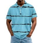 FNKDOR Polo tişört, erkek, kısa kollu, polyester, bol kalıp, çizgili, nefes alır, rahat, polo gömlek, yazlık üst giyim, erkekler için, Mavi, 3XL