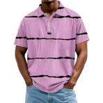FNKDOR Polo tişört, erkek, kısa kollu, polyester, bol kalıp, çizgili, nefes alır, rahat, polo gömlek, yazlık üst giyim, erkekler için, Mor, 5XL