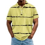 FNKDOR Polo tişört, erkek, kısa kollu, polyester, bol kalıp, çizgili, nefes alır, rahat, polo gömlek, yazlık üst giyim, erkekler için, Sarı, 5XL