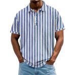 FNKDOR Polo tişört, erkek, kısa kollu, polyester, bol kalıp, dikey çizgili, nefes alan polo gömlek, yazlık üst giyim, erkekler için, Mavi, 3XL