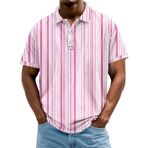 FNKDOR Polo tişört, erkek, kısa kollu, polyester, bol kalıp, dikey çizgili, nefes alan polo gömlek, yazlık üst giyim, erkekler için, sıcak gül rengi, 5XL