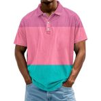 FNKDOR Polo tişört, erkek, kısa kollu, polyester, bol kalıp, nefes alan renk bloğu, polo gömlek, yazlık üst giyim, erkekler için, Mor, 3XL