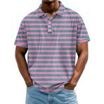 FNKDOR Polo tişört, erkek, kısa kollu, polyester, bol kalıp, yatay çizgili, nefes alan polo gömlek, yazlık üst giyim, erkekler için, Koyu mavi, 3XL