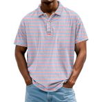 FNKDOR Polo tişört, erkek, kısa kollu, polyester, bol kalıp, yatay çizgili, polo gömlek, yazlık üst giyim, erkekler için, Mor, 5XL