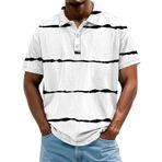 FNKDOR Polo tişört, erkekler için, kısa kollu, polyester, bol kalıp, çizgili, nefes alan polo gömlek, yazlık üst giyim, erkek tişörtü, Beyaz, 4XL