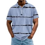 FNKDOR Polo tişört, erkekler için, kısa kollu, polyester, bol kalıp, çizgili, nefes alan polo gömlek, yazlık üst giyim, erkek tişörtü, Mavi, 3XL