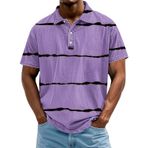 FNKDOR Polo tişört, erkekler için, kısa kollu, polyester, bol kalıp, çizgili, nefes alan polo gömlek, yazlık üst giyim, erkek tişörtü, Mor, 4XL