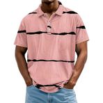 FNKDOR Polo tişört, erkekler için, kısa kollu, polyester, bol kalıp, çizgili, nefes alan polo gömlek, yazlık üst giyim, erkek tişörtü, Pembe., 3XL